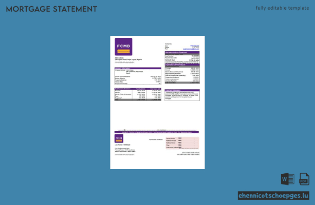 Nigeria First City Monument Bank Hypothekenabrechnung Word- und PDF-Beispielvorschau